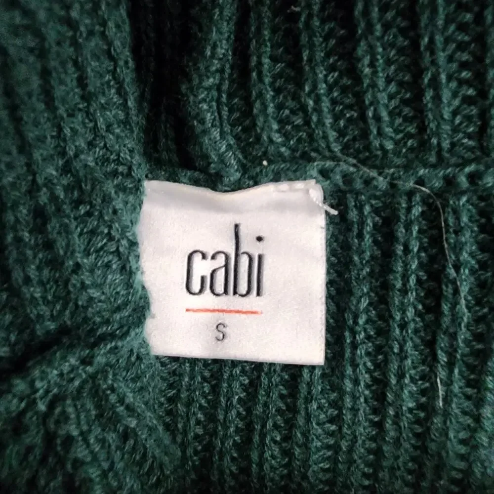 Cabi Women Pullover Sweater Small Green Knit Ruched Sleeve Cowl Neck Cotton 3532